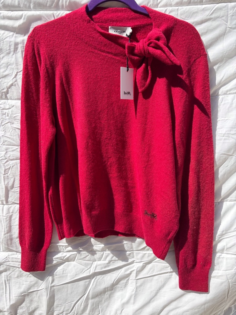 Coach Bright Red Bow-Neck Crew Sweater